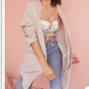 Donni Beige Open Cardigan Oversized Coastal Longline Cotton Women’s OS